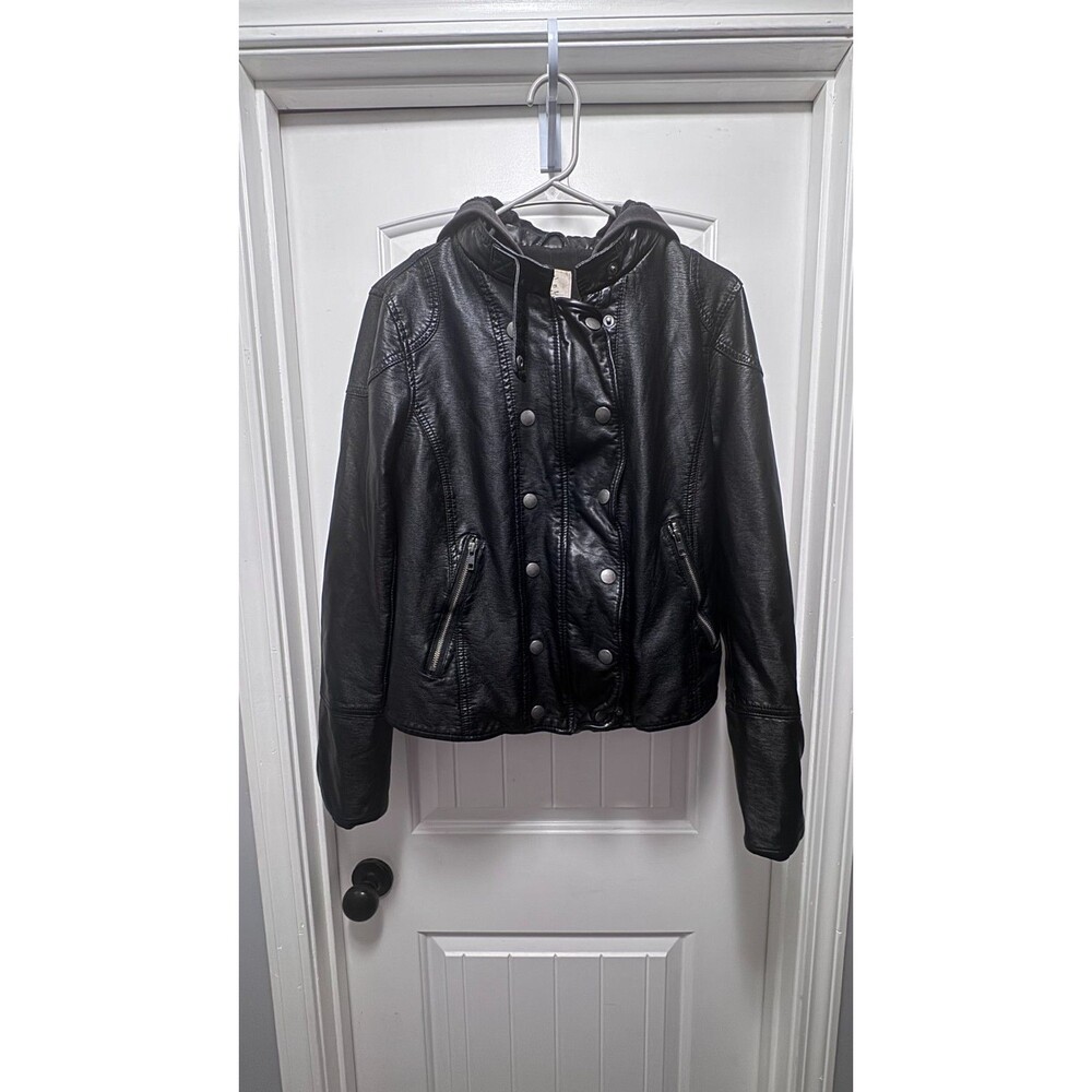We the Free People New Dawn Vegan Leather Jacket Fits Small Black Hoodie